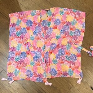 America + Beyond Multi-Colored Coral Kimono With Tassels Size XL